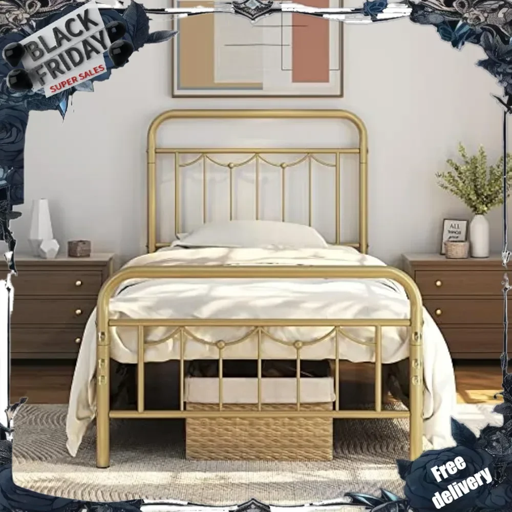 Twin Size Metal Bed Frame with Vintage Headboard and Footboard, Farmhouse Platform Bed, Heavy Duty Steel Slat Support,
Twin Size Metal Bed Frame with Vintage Headboard and Footboard, Farmhouse Platform Bed, Heavy Duty Steel Slat Support,
