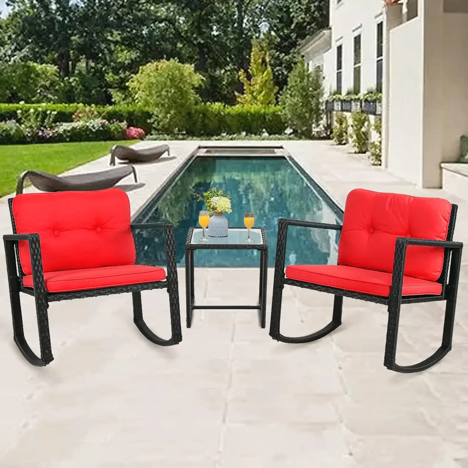 3 Piece Rocking Chair Outdoor Bistro Set Patio Set Rattan Chair Conversation Set with Porch Chairs and Coffee Table,Red
3 Piece Rocking Chair Outdoor Bistro Set Patio Set Rattan Chair Conversation Set with Porch Chairs and Coffee Table,Red