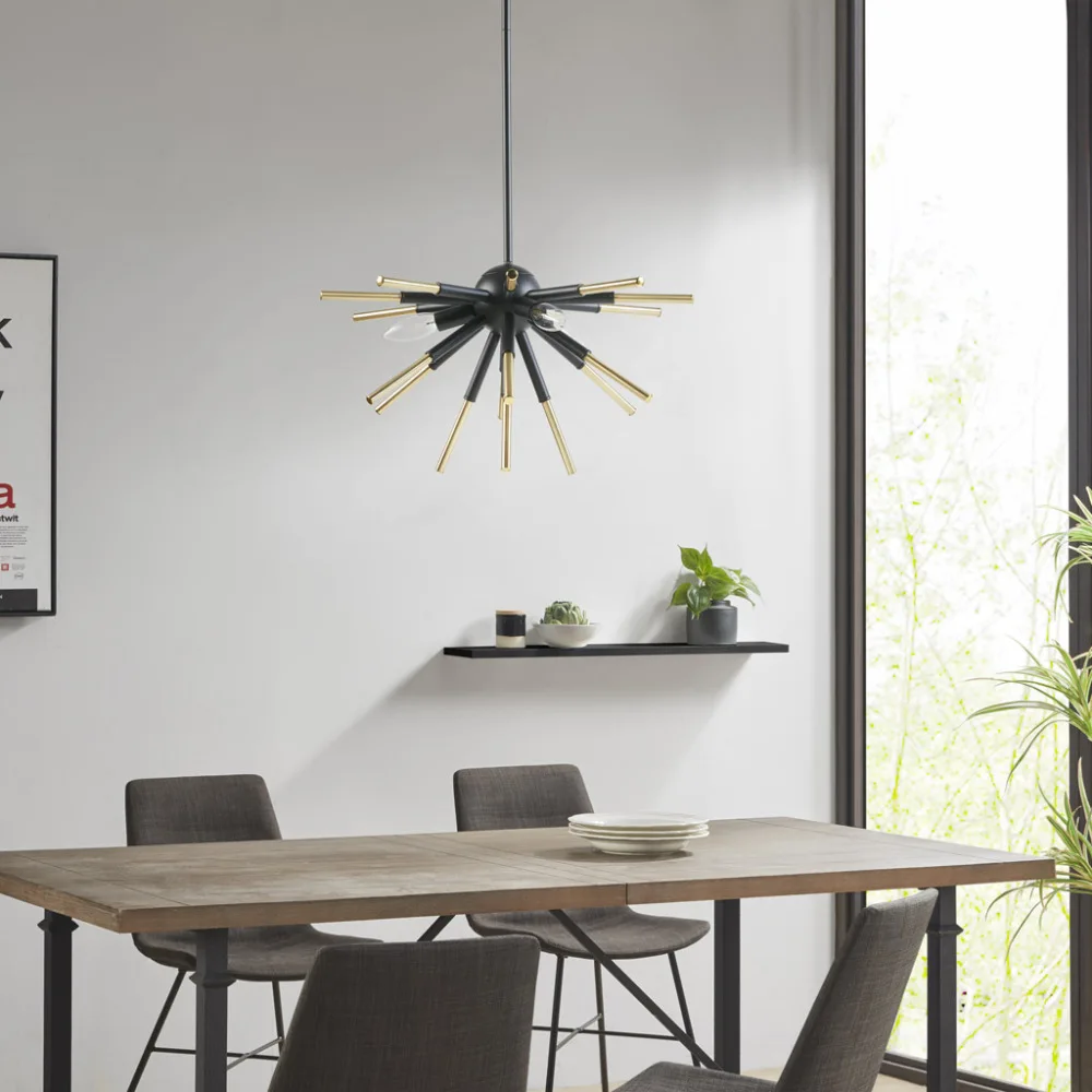 3-Light Spiked Chandelier,Modern geometric chandelier in a matte black and gold two tone finish
3-Light Spiked Chandelier,Modern geometric chandelier in a matte black and gold two tone finish