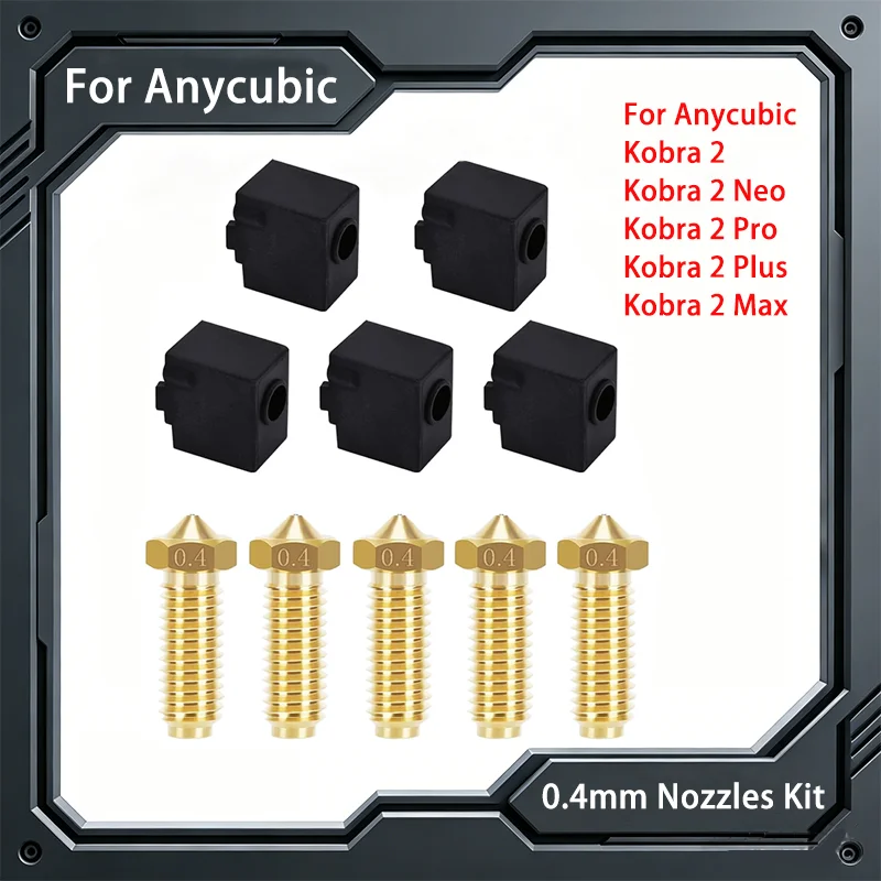 For Anycubic Kobra 2/2 Neo 0.4mm Nozzles Kit 5PCS Brass Nozzles+5PCS Silicone Socks for Kobra 2 Pro/2 Plus/2Max 3D Printer Part
For Anycubic Kobra 2/2 Neo 0.4mm Nozzles Kit 5PCS Brass Nozzles+5PCS Silicone Socks for Kobra 2 Pro/2 Plus/2Max 3D Printer Part