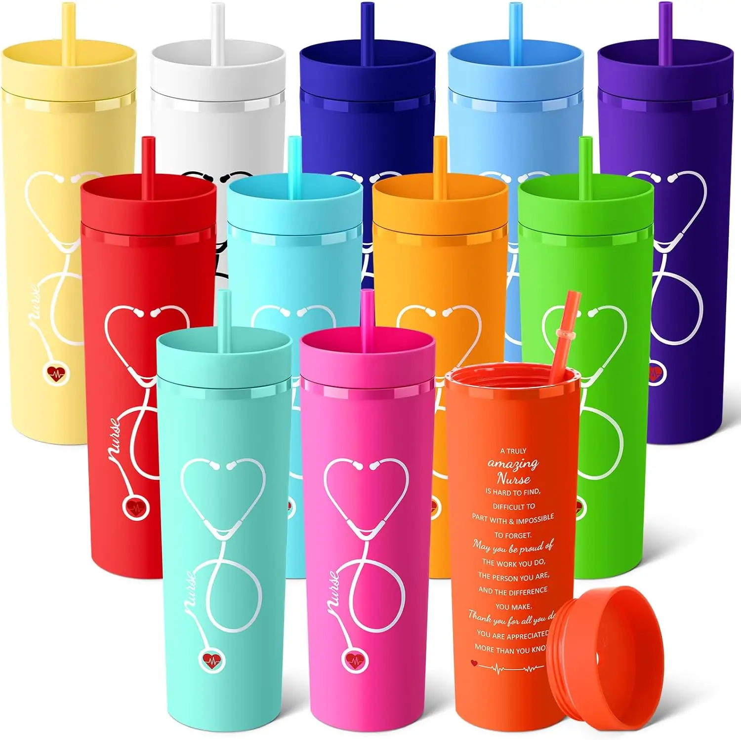 12 Pcs Plastic Skinny Tumblers with Lid Straw Bulk 16 oz Nurse Gifts for Women Double Wall Cups Nursing Appreciation Graduation
12 Pcs Plastic Skinny Tumblers with Lid Straw Bulk 16 oz Nurse Gifts for Women Double Wall Cups Nursing Appreciation Graduation