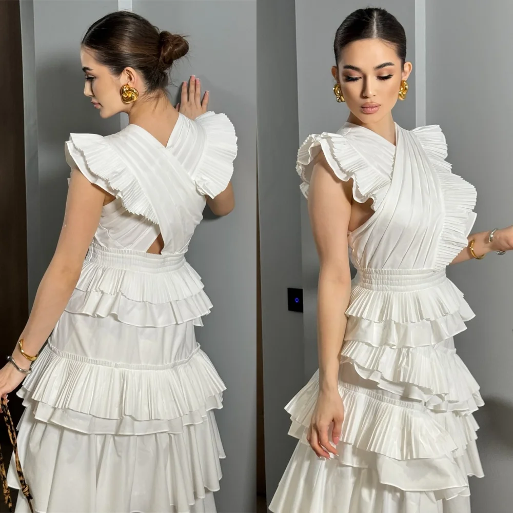 Customized Simple White Evening Dress Exquisite V-Neck Sleeveless Homecoming Dresses Fashion Ruched Special Occasion Gowns
Customized Simple White Evening Dress Exquisite V-Neck Sleeveless Homecoming Dresses Fashion Ruched Special Occasion Gowns