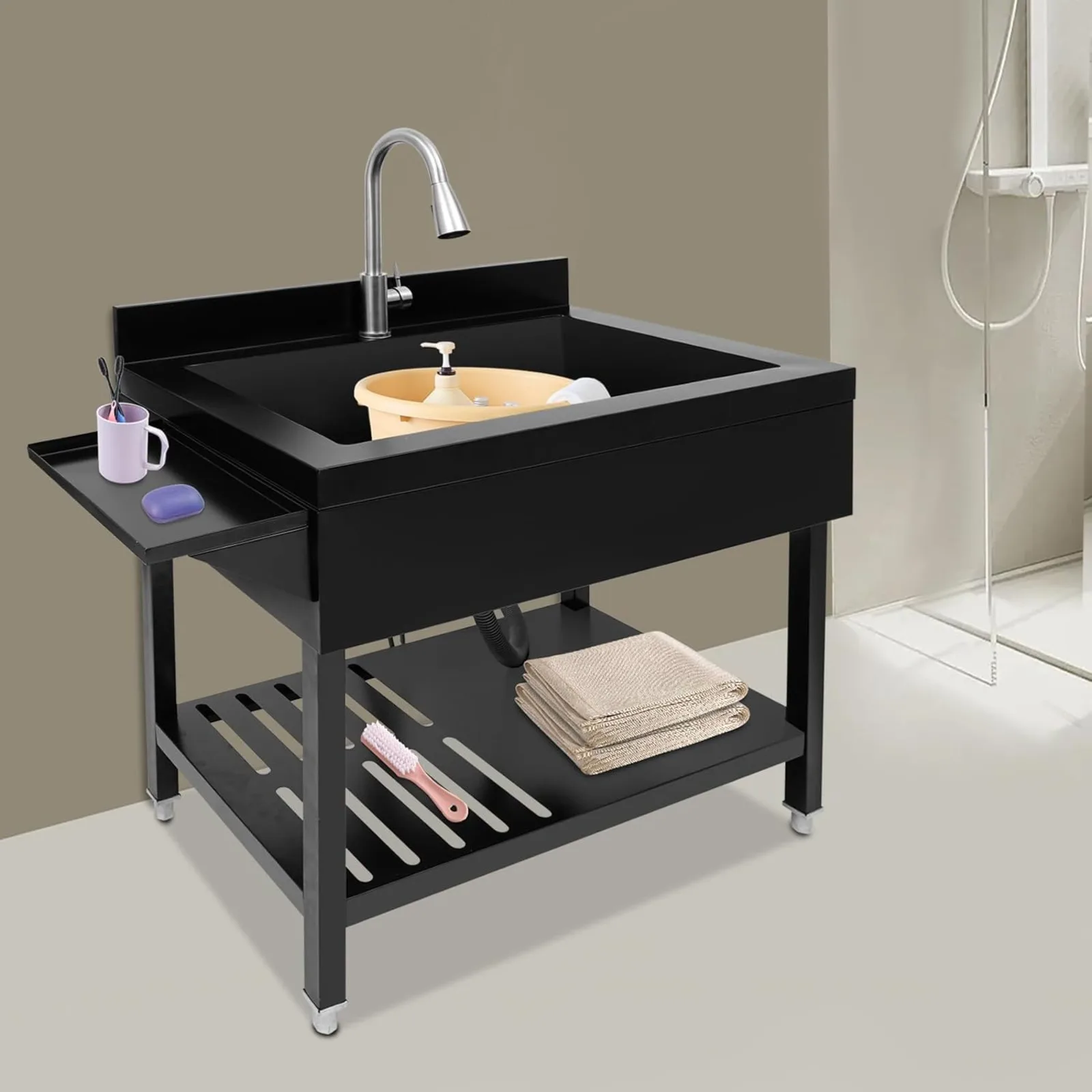 Stainless Steel Sink, Freestanding Single Bowl Kitchen Sink with Pull-Out Faucet Side Countertop, for Commercial or Home Use
Stainless Steel Sink, Freestanding Single Bowl Kitchen Sink with Pull-Out Faucet Side Countertop, for Commercial or Home Use