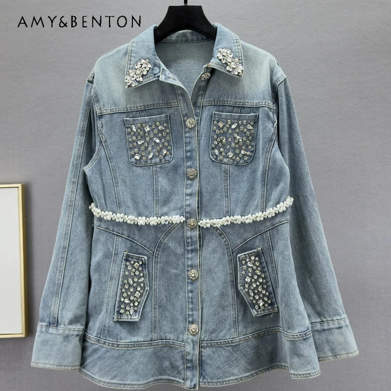 Heavy Industry Bead Diamond Design Denim Jacket Spring Autumn 2026 New Loose Slimming Waist-cinching Long Sleeve Jackets Ladies
Heavy Industry Bead Diamond Design Denim Jacket Spring Autumn 2026 New Loose Slimming Waist-cinching Long Sleeve Jackets Ladies