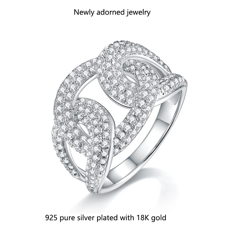Cross-border bestseller fashion S925 sterling silver interlocking chain ring with D-color moissanite for women
Cross-border bestseller fashion S925 sterling silver interlocking chain ring with D-color moissanite for women