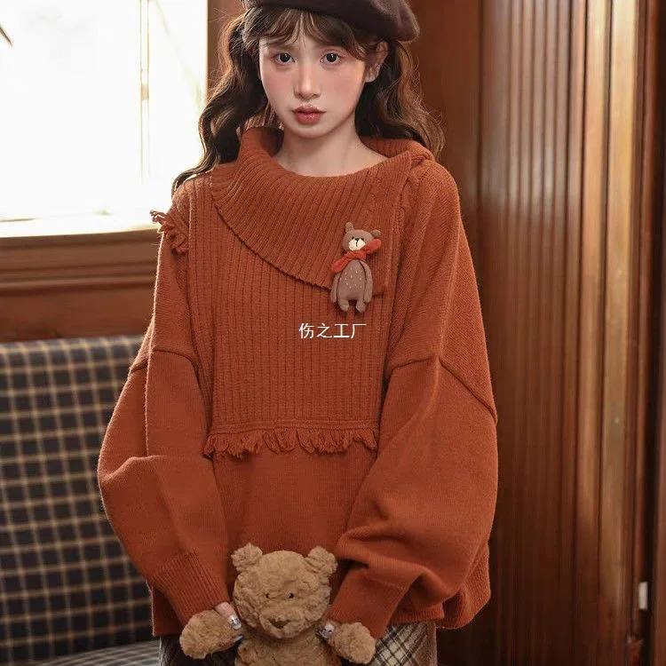 Autumn and Winter Cute Teddy Bear Design Sense Knitted Sweater for Women 2025 New Loose Pullover Sweater Caramel Color
Autumn and Winter Cute Teddy Bear Design Sense Knitted Sweater for Women 2025 New Loose Pullover Sweater Caramel Color