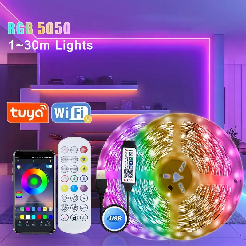 Tuya Rgb Usb 5V Led Strip Light 5050 Smd 1-30M Bluetooth Wifi App Control Led Room Light Tv Backlight Smart Led Tape Ribbon Band
Tuya Rgb Usb 5V Led Strip Light 5050 Smd 1-30M Bluetooth Wifi App Control Led Room Light Tv Backlight Smart Led Tape Ribbon Band