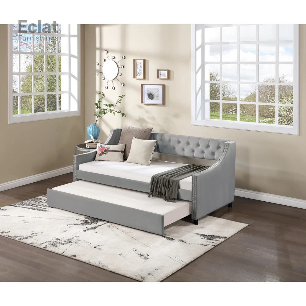 Twin Size UpholsteredDaybed with Trundle,Copper Nail on Arms Design,Perfect for Bedroom,GuestRoom Furniture,No Box Spring Needed
Twin Size UpholsteredDaybed with Trundle,Copper Nail on Arms Design,Perfect for Bedroom,GuestRoom Furniture,No Box Spring Needed