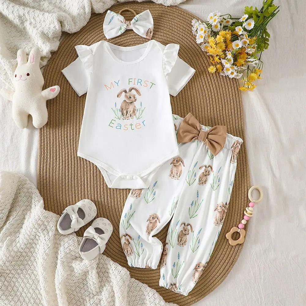 3Pcs/Set Fashion Summer Easter Infant Outfits Letter Print Short Sleeve Bunny Romper Set Cute Rabbit Bow Headband Set Easter
3Pcs/Set Fashion Summer Easter Infant Outfits Letter Print Short Sleeve Bunny Romper Set Cute Rabbit Bow Headband Set Easter