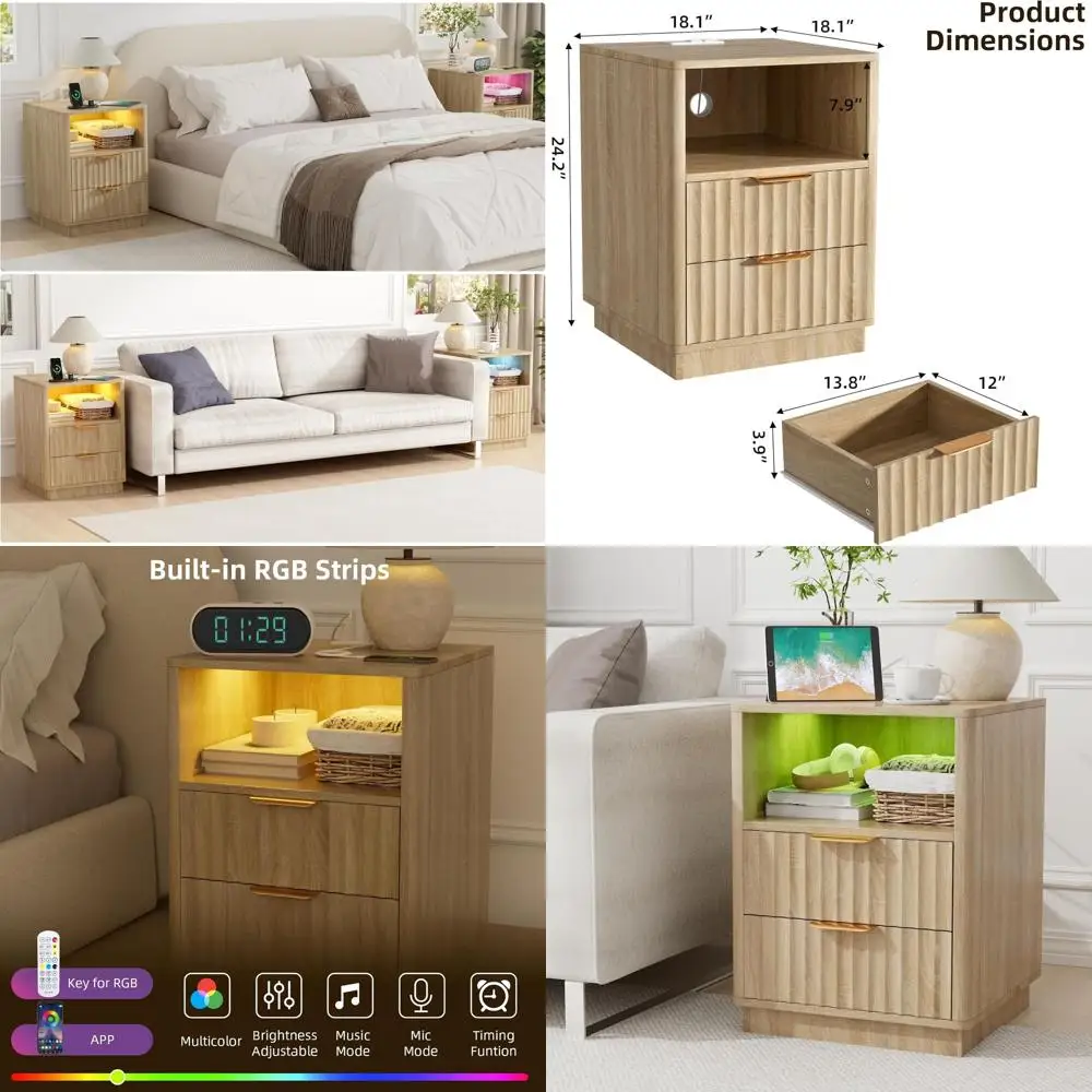 Oak 18 RGB-lit Nightstand with 2 Drawers, Charging Station, and Storage Shelf for Bedroom
Oak 18 RGB-lit Nightstand with 2 Drawers, Charging Station, and Storage Shelf for Bedroom