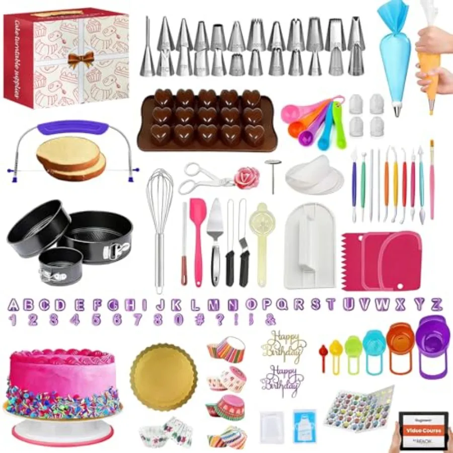 720PCS Cake Decorating Kit with Baking Supplies - Cake Turntable for Decorating with Baking Pans Leveler 24 Numbered Piping Tip
720PCS Cake Decorating Kit with Baking Supplies - Cake Turntable for Decorating with Baking Pans Leveler 24 Numbered Piping Tip