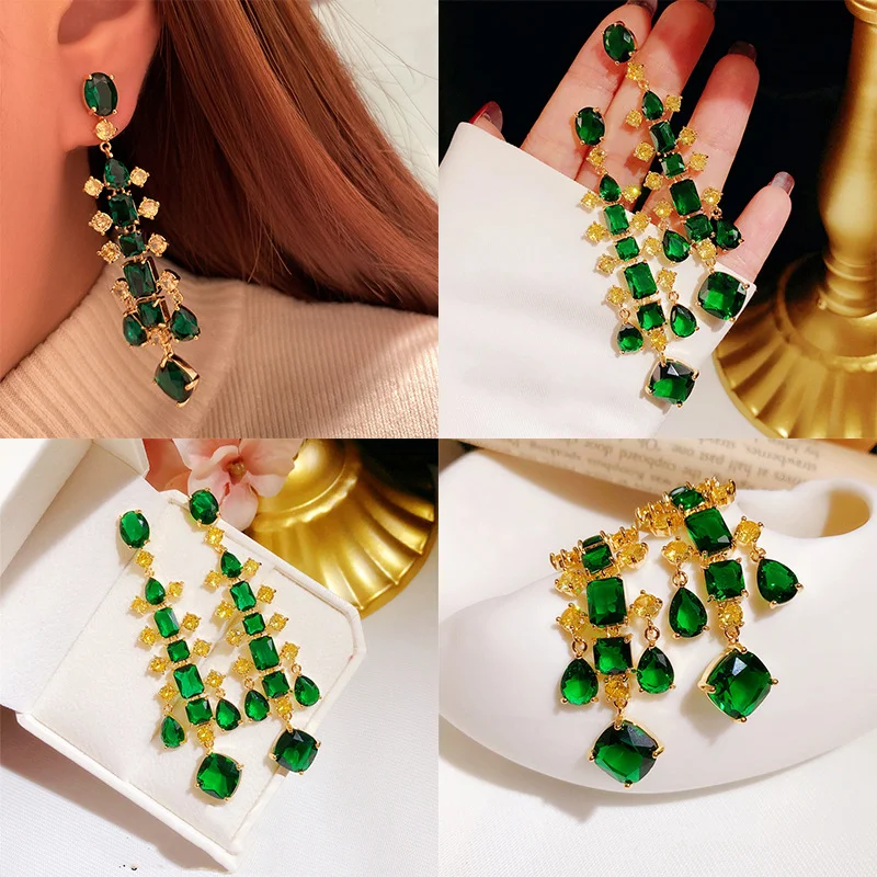 Luxury Emerald Green Drop Earrings for Women, Gold Plated Rainbow Zircon Dangle Earrings, Banquet Party Jewelry
Luxury Emerald Green Drop Earrings for Women, Gold Plated Rainbow Zircon Dangle Earrings, Banquet Party Jewelry
