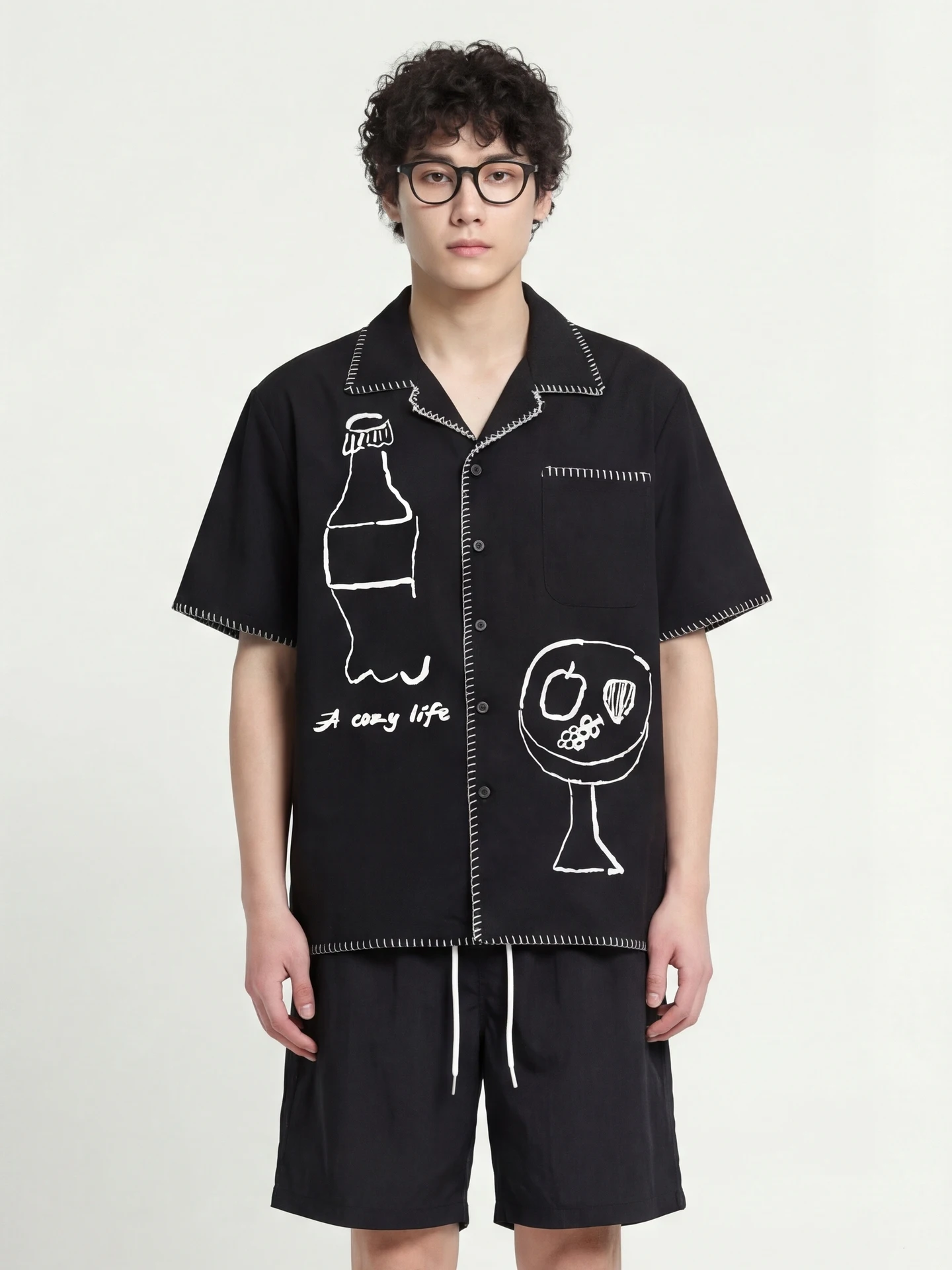 Loose Cuban Collar Short Sleeve Shirt Casual Breathable Polyester from Hand-drawn Graffiti Fun Beverage Pattern Unisex
Loose Cuban Collar Short Sleeve Shirt Casual Breathable Polyester from Hand-drawn Graffiti Fun Beverage Pattern Unisex