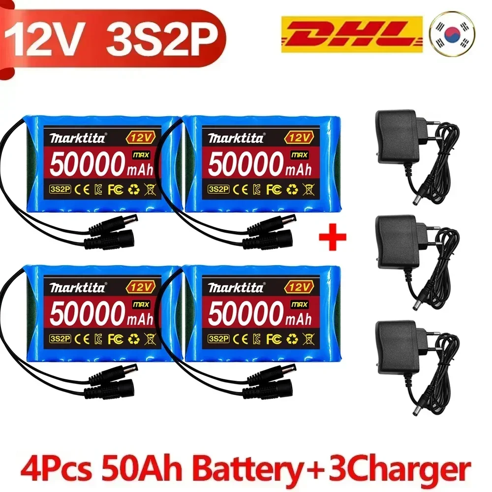 New 3S2P 12V 50Ah 18650 Li-ion Battery Pack with BMS & Charger, 50000mAh Rechargeable Lithium Battery Protection Board
New 3S2P 12V 50Ah 18650 Li-ion Battery Pack with BMS & Charger, 50000mAh Rechargeable Lithium Battery Protection Board