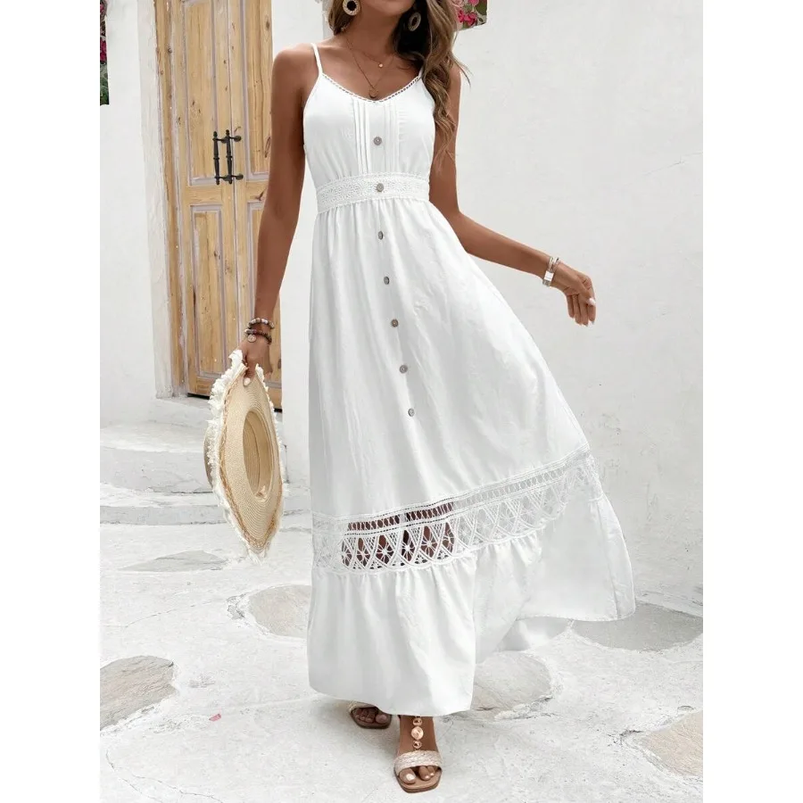 【New style】Breezaya Women's Button Decorated Lace Patchwork Spaghetti Strap Dress Maxi Vacation Beach Outfit
【New style】Breezaya Women's Button Decorated Lace Patchwork Spaghetti Strap Dress Maxi Vacation Beach Outfit