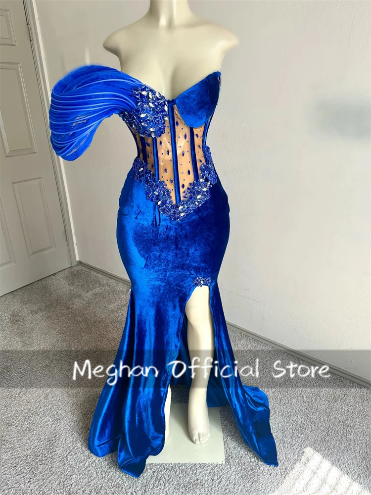 Royal Blue Velvet Rhinestone Evening Dresses Bead Crystal Birthday Dress Luxury 2024 Split Special Occasion Gown Customized
Royal Blue Velvet Rhinestone Evening Dresses Bead Crystal Birthday Dress Luxury 2024 Split Special Occasion Gown Customized