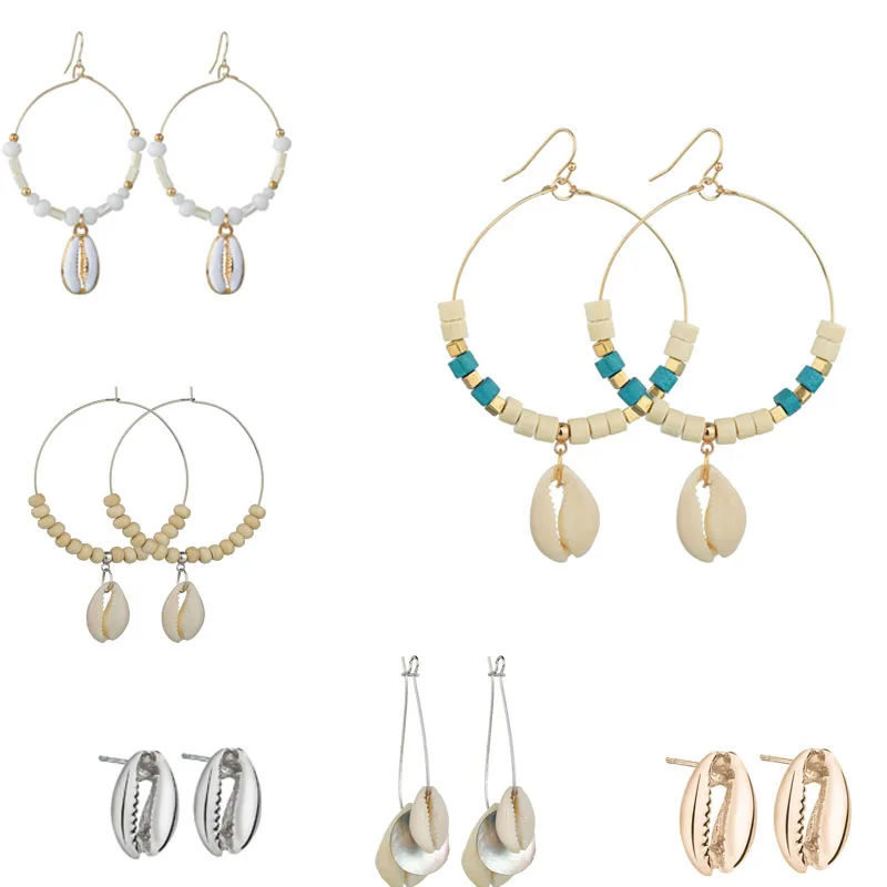 Bohemian Gold Silver Color Metal Sea Shell Earring for Women Round Circle Shell Statement Drop Earring Beach Jewelry
Bohemian Gold Silver Color Metal Sea Shell Earring for Women Round Circle Shell Statement Drop Earring Beach Jewelry