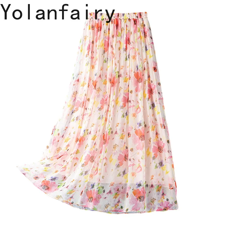YOLANFAIRY Fashion 100% Real Mulberry Silk Skirts for Women Summer Elegant Floral Skirt Woman Clothing Elastic Waist Long Skirts
YOLANFAIRY Fashion 100% Real Mulberry Silk Skirts for Women Summer Elegant Floral Skirt Woman Clothing Elastic Waist Long Skirts
