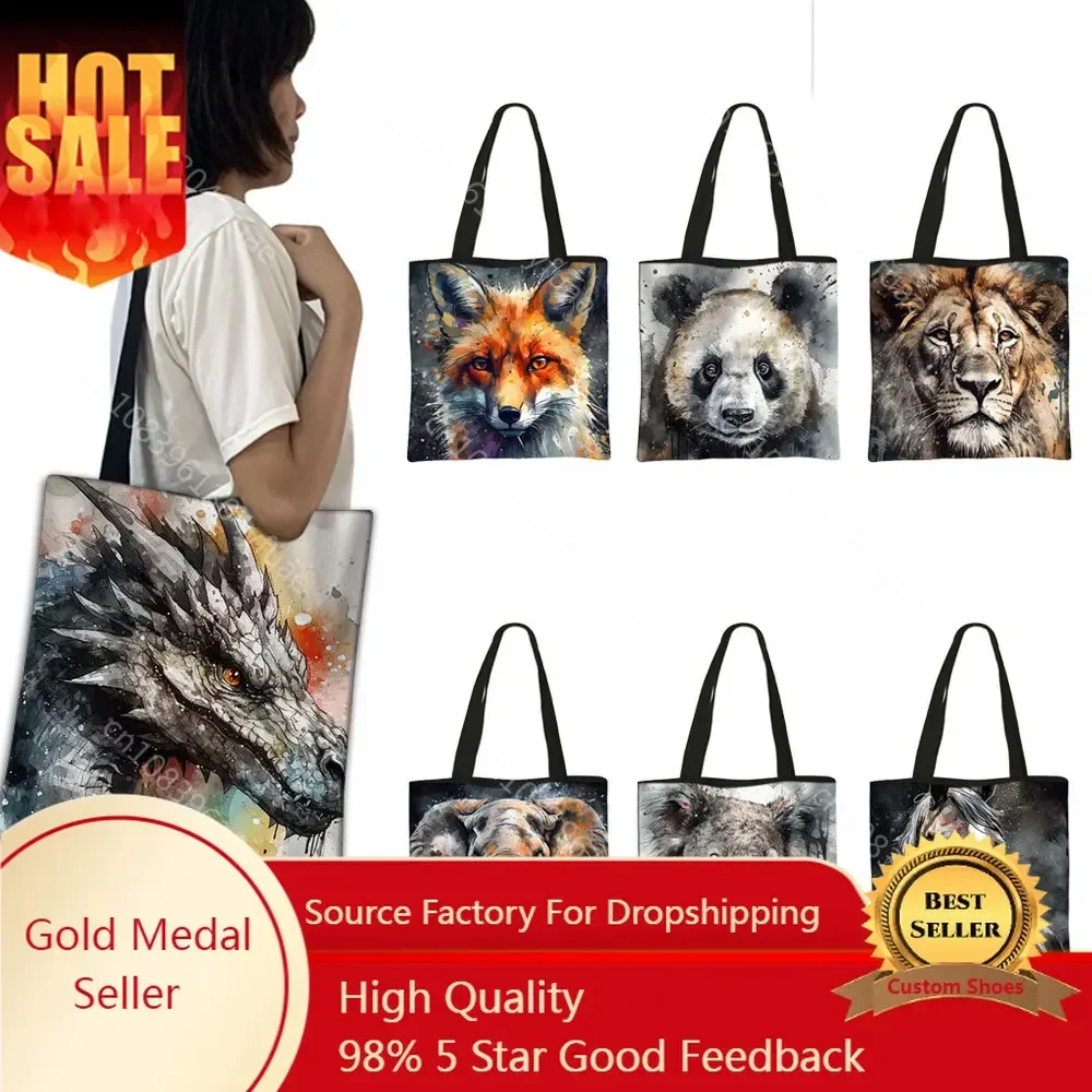 Animal Watercolor Painting Tote Bag Owl/Wolf/Elephant/Horse Shopping Handbag Shoulder Large Capacity bag Shopper Bag
Animal Watercolor Painting Tote Bag Owl/Wolf/Elephant/Horse Shopping Handbag Shoulder Large Capacity bag Shopper Bag