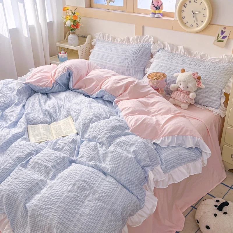 Floral Princess Style Bedding set pink blue Bed Sheet flowers Lace Quilt Cover Ins Bedding For Girls Luxury Home Textiles
Floral Princess Style Bedding set pink blue Bed Sheet flowers Lace Quilt Cover Ins Bedding For Girls Luxury Home Textiles