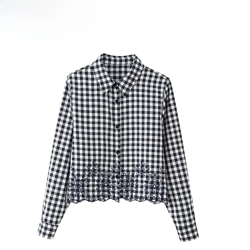 ZBZA Spring New Women's Faion Design Hollow out Embroidered Plaid irt Slim Fit Long Sve Collar Regular Thin
ZBZA Spring New Women's Faion Design Hollow out Embroidered Plaid irt Slim Fit Long Sve Collar Regular Thin