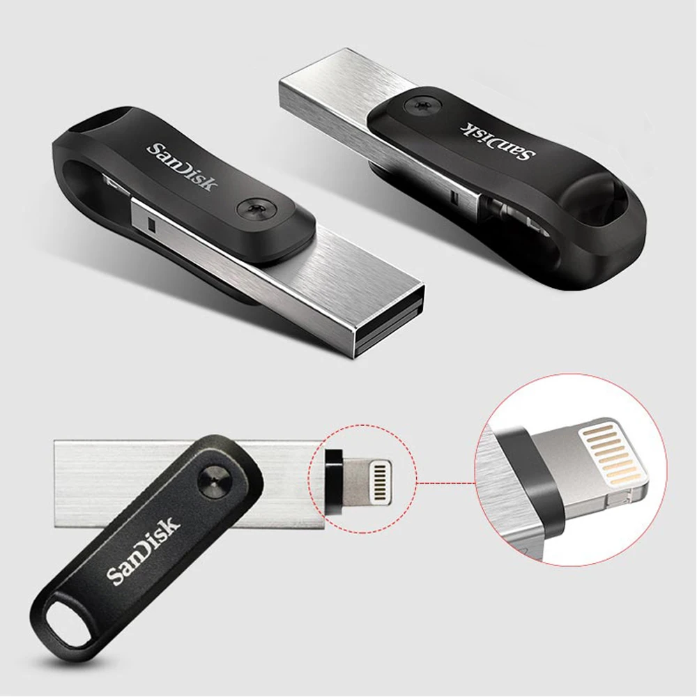 SanDisk SDIX60N Dual-Purpose Swivel USB3.0 Flash Drive 128GB 256GB Metal U Disk OTG Lightning Connector For iPhone /iPad/PC
SanDisk SDIX60N Dual-Purpose Swivel USB3.0 Flash Drive 128GB 256GB Metal U Disk OTG Lightning Connector For iPhone /iPad/PC