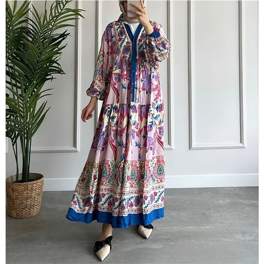 Women Loose Printed Folk Midi Dresses Autumn African V-Neck Long Sleeve Patchwork Draped Long Robe Female Vintage Muslim Clothes
Women Loose Printed Folk Midi Dresses Autumn African V-Neck Long Sleeve Patchwork Draped Long Robe Female Vintage Muslim Clothes