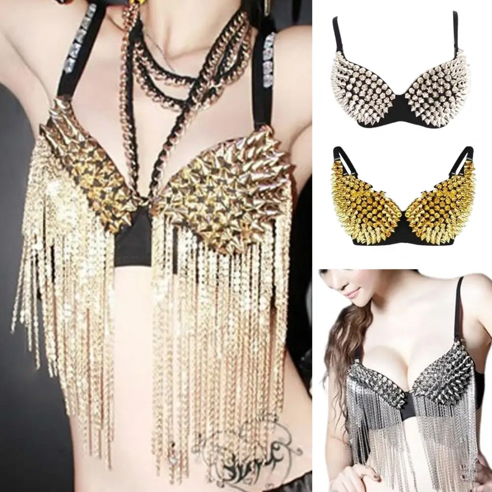 Women Performance Bra Rivet Decor Long Tassel Spaghetti Strap Nightclub Pole Dancing Stripper Stage Show Cocktail Party Bra
Women Performance Bra Rivet Decor Long Tassel Spaghetti Strap Nightclub Pole Dancing Stripper Stage Show Cocktail Party Bra