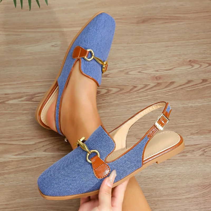 Fashionable Metal Buckle Slip-On Sandals Women's Flat Head Design Casual Comfortable Shoes Pearl Embellished Pure Color
Fashionable Metal Buckle Slip-On Sandals Women's Flat Head Design Casual Comfortable Shoes Pearl Embellished Pure Color