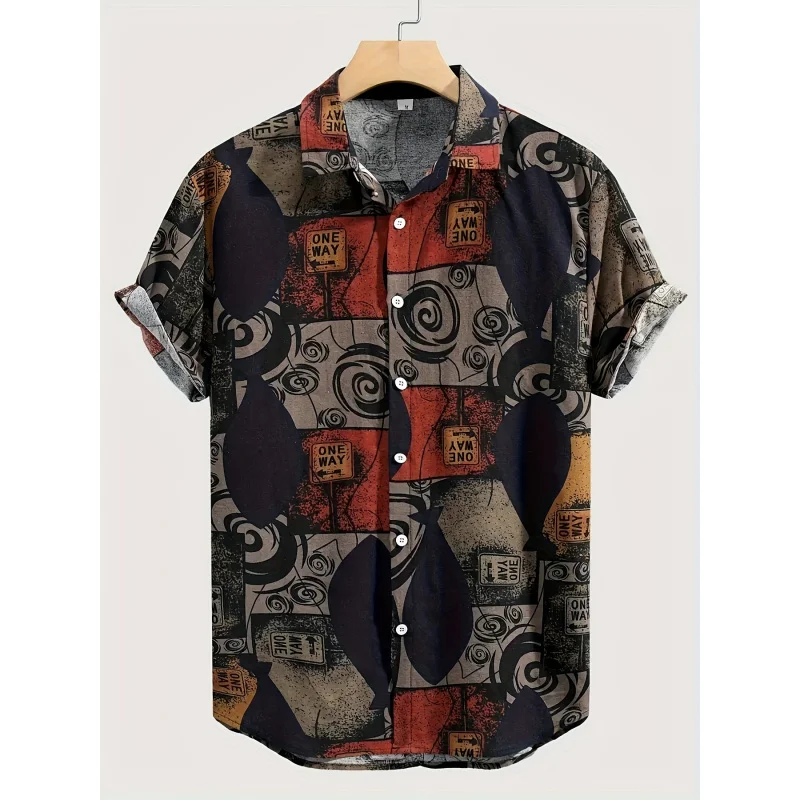 Men's Colorblock Geometric Print Shirt, Casual Polo Collar Button Cotton Blend Short Sleeve Shirt, Suitable for Summer Outdoor A
Men's Colorblock Geometric Print Shirt, Casual Polo Collar Button Cotton Blend Short Sleeve Shirt, Suitable for Summer Outdoor A