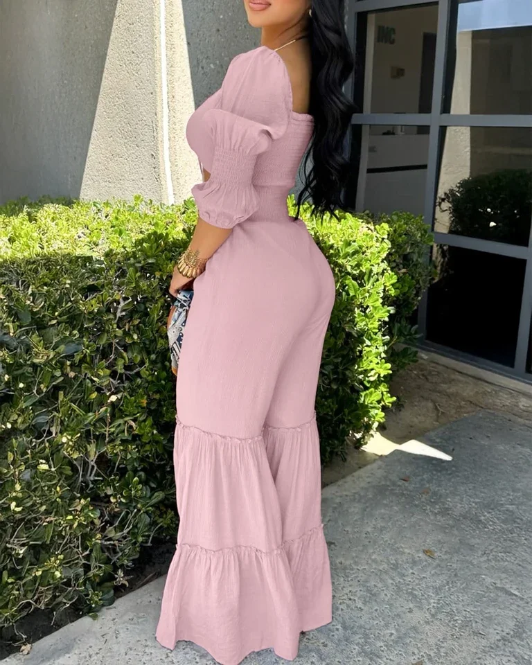 Jumpsuits Women's High Waist Solid One Piece Pants Summer Female Fashion Square Neck Long Sleeve Drawstring Shirred Jumpsuit
Jumpsuits Women's High Waist Solid One Piece Pants Summer Female Fashion Square Neck Long Sleeve Drawstring Shirred Jumpsuit