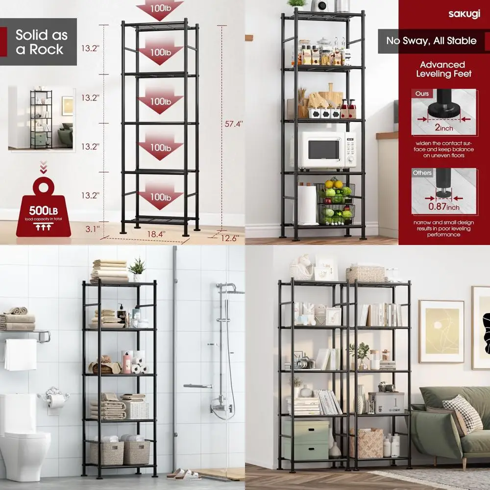 5-Tier Metal Storage Rack, Compact Garage Shelving with Adjustable Feet, Ideal for Kitchen, Laundry, Pantry (18.4 x 12.6 x 57.4,
5-Tier Metal Storage Rack, Compact Garage Shelving with Adjustable Feet, Ideal for Kitchen, Laundry, Pantry (18.4 x 12.6 x 57.4,