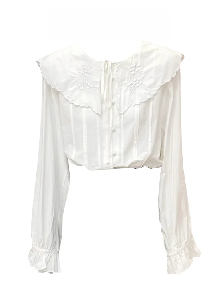 Sweet White Doll Collar Shirt Women's Long Sleeve Short Style Slimming Top Korean Style Commute Fashion Straight Cut
Sweet White Doll Collar Shirt Women's Long Sleeve Short Style Slimming Top Korean Style Commute Fashion Straight Cut