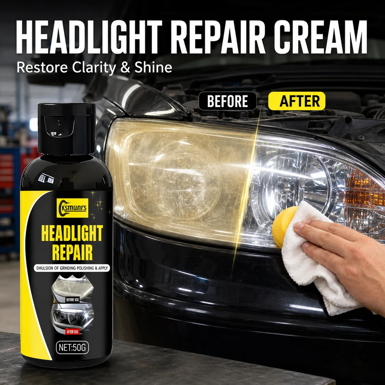 Professional Headlight Restoration Kit Nano Polishing Formula for Yellowing Oxidation Removal and Lens Clarity
Professional Headlight Restoration Kit Nano Polishing Formula for Yellowing Oxidation Removal and Lens Clarity