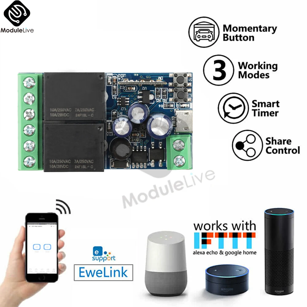 EWeLink WIFI Smart Switch DC 12V 24V 48V Module 2 Channel Relay Receiver Wireless Remote Control Work with Alexa Micro USB
EWeLink WIFI Smart Switch DC 12V 24V 48V Module 2 Channel Relay Receiver Wireless Remote Control Work with Alexa Micro USB