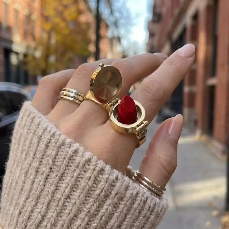Unique Hidden Lipstick Stainless Steel Open Ring for Women 18K Waterproof Lip Balm Holder Ring Party Daily Jewelry Creative Gift
Unique Hidden Lipstick Stainless Steel Open Ring for Women 18K Waterproof Lip Balm Holder Ring Party Daily Jewelry Creative Gift