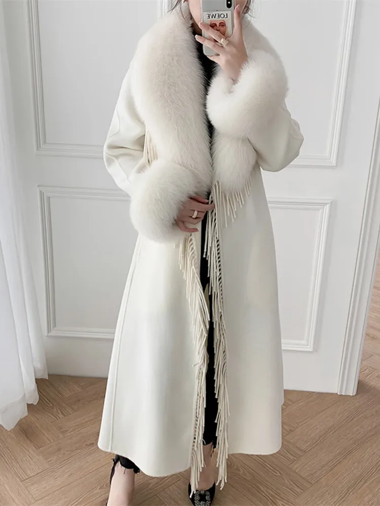 MENINA BONITA X-long Tassel Cashmere Wool Blends Real Fur Coat Belt Winter Jacket Women Natural Fox Fur Collar New Streetwear
MENINA BONITA X-long Tassel Cashmere Wool Blends Real Fur Coat Belt Winter Jacket Women Natural Fox Fur Collar New Streetwear
