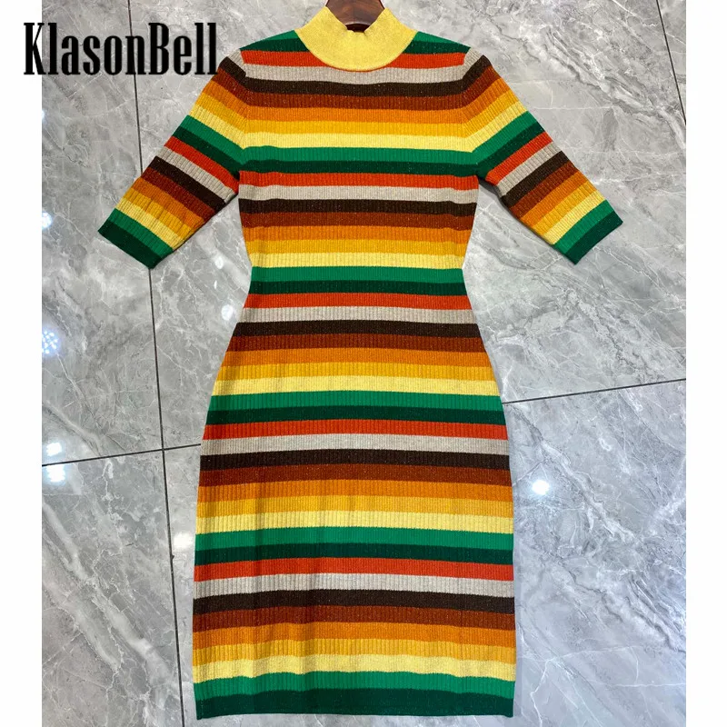 10.19 KlasonBell Fashion Vintage Contrast Color Striped Turtleneck Half Sleeve Slim Knitted Pullover Dress Women's
10.19 KlasonBell Fashion Vintage Contrast Color Striped Turtleneck Half Sleeve Slim Knitted Pullover Dress Women's