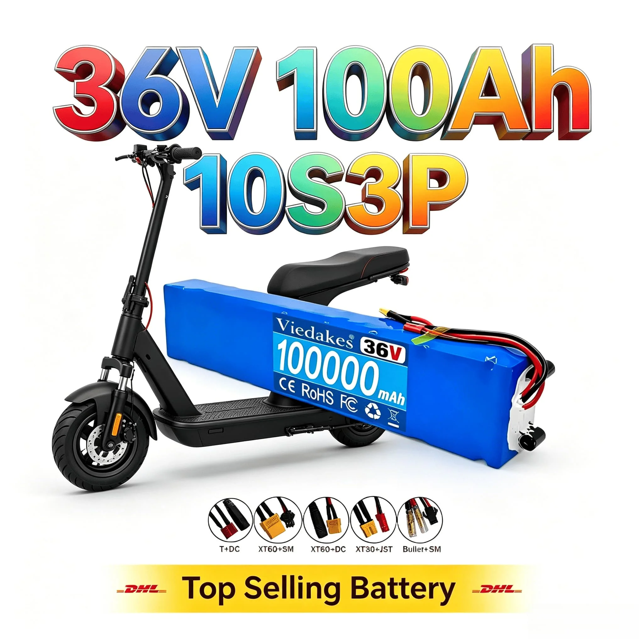 36V100Ah 18650 Rechargeable Lithium Battery Pack With BMS Protection For Electric Scooter Custom XT60 XT30 JST SM DC T Connector
36V100Ah 18650 Rechargeable Lithium Battery Pack With BMS Protection For Electric Scooter Custom XT60 XT30 JST SM DC T Connector