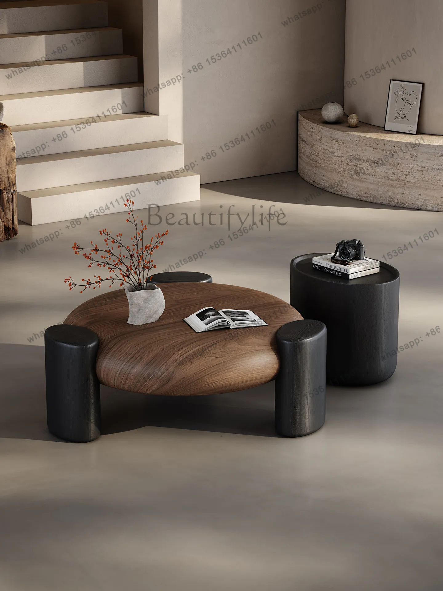 Medieval style round coffee table living room household high-grade walnut Italian coffee table
Medieval style round coffee table living room household high-grade walnut Italian coffee table