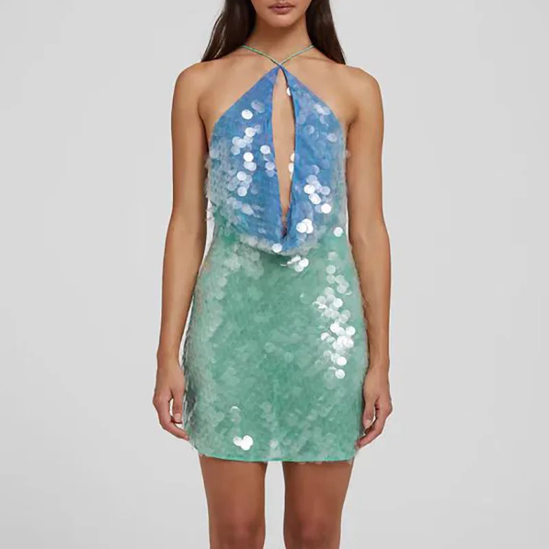 New Summer Halter Hollow High Waist A-line Dress Fashion Sequin Color Blocking Slim Club Party Dress Casual Backless Women Dress
New Summer Halter Hollow High Waist A-line Dress Fashion Sequin Color Blocking Slim Club Party Dress Casual Backless Women Dress