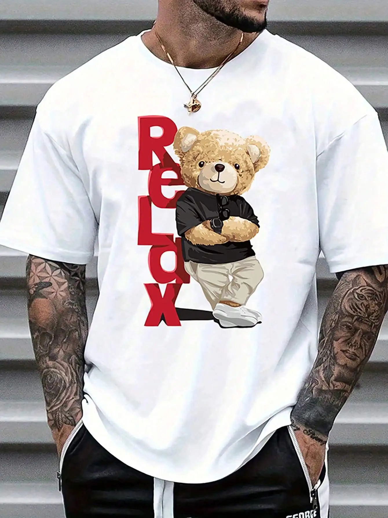 Men'S Cotton T-Shirt with Teddy & Letter Print, 100% Cotton, Casual Crew Neck, Short Sleeve, Slight Stretch, Knit Fabric
Men'S Cotton T-Shirt with Teddy & Letter Print, 100% Cotton, Casual Crew Neck, Short Sleeve, Slight Stretch, Knit Fabric