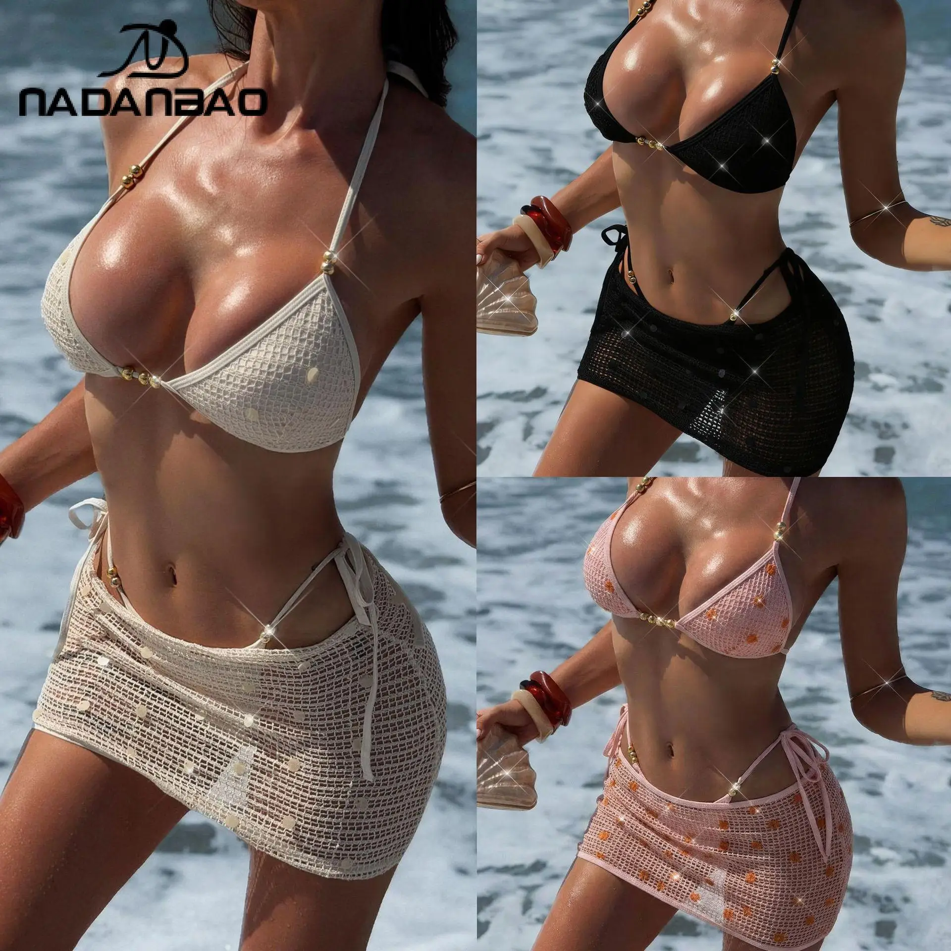 Nadanbao Retro Mate Sequins Three-Piece Swimsuit Apricot Pink Halter Bikini Set Sexy Women's Blouse Skirt Beach Travel Swimwear
Nadanbao Retro Mate Sequins Three-Piece Swimsuit Apricot Pink Halter Bikini Set Sexy Women's Blouse Skirt Beach Travel Swimwear