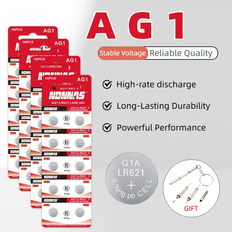 AG1 LR621 1.5V Alkaline Button Coin Cell Battery High Capacity Replacement for Watch Key Remote Control Toys Electronic Devices
AG1 LR621 1.5V Alkaline Button Coin Cell Battery High Capacity Replacement for Watch Key Remote Control Toys Electronic Devices