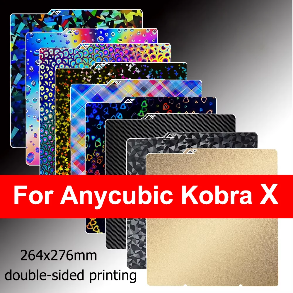 For Anycubic Kobra X PEI Build Plate Sheet 264x276mm Double Sided Spring Steel Sheet Pei for Kobra x 3D Printer Heated Bed Parts
For Anycubic Kobra X PEI Build Plate Sheet 264x276mm Double Sided Spring Steel Sheet Pei for Kobra x 3D Printer Heated Bed Parts
