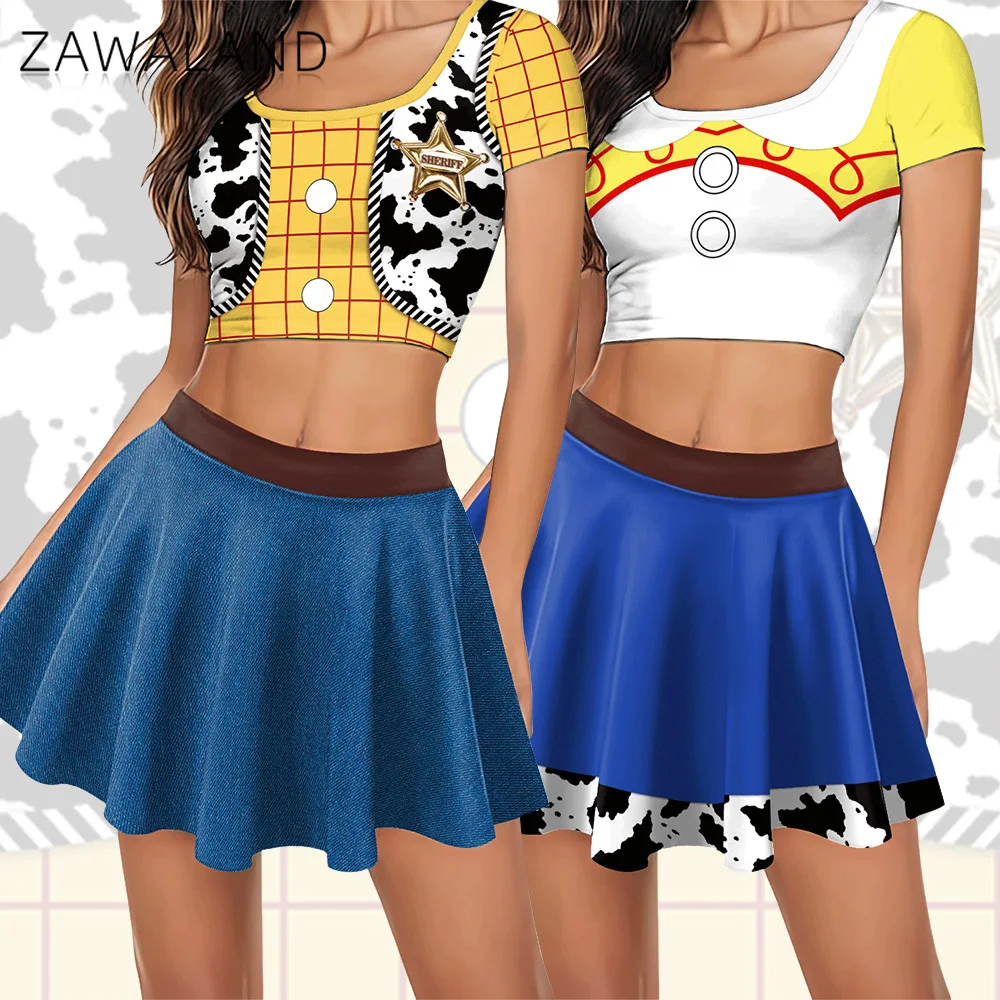Halloween Woody Cosplay Costume For Women Movie Character Print Skirt Set Summer Short Sleeve Crop Top Party Performance Outfits
Halloween Woody Cosplay Costume For Women Movie Character Print Skirt Set Summer Short Sleeve Crop Top Party Performance Outfits