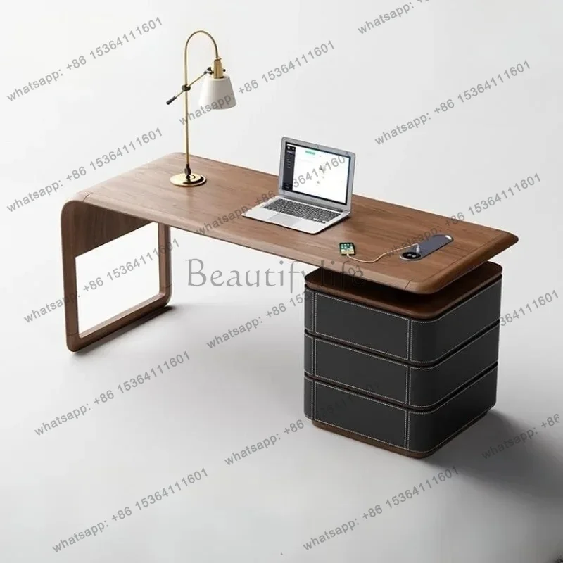 zj Italian Minimalist Desk Designer Home Desk Premium Walnut Saddle Leather Writing Table
zj Italian Minimalist Desk Designer Home Desk Premium Walnut Saddle Leather Writing Table