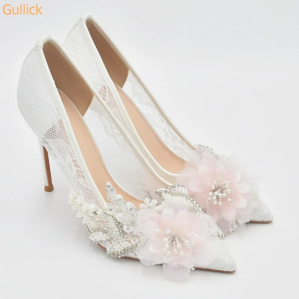 Summer Lace Air Mesh High Heels Flowers Pearl White Wedding Shoes Women's Wedding Pumps Pointed Toe Stiletto Heel Shoes
Summer Lace Air Mesh High Heels Flowers Pearl White Wedding Shoes Women's Wedding Pumps Pointed Toe Stiletto Heel Shoes