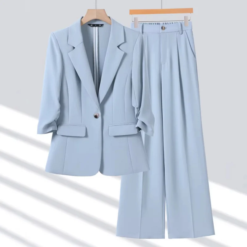 Light blue mid-sleeve blazer with a small suit collar, women's pants, spring, summer, autumn, cross-border trade, commuter profe
Light blue mid-sleeve blazer with a small suit collar, women's pants, spring, summer, autumn, cross-border trade, commuter profe