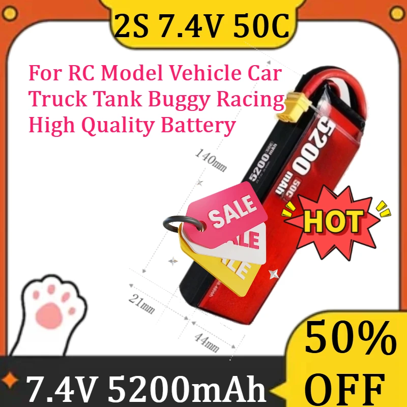 For RC Model Vehicle Car Truck Tank Buggy Racing High Quality Battery New 5200mAh 2S 7.4V 50C Lipo Battery XT60
For RC Model Vehicle Car Truck Tank Buggy Racing High Quality Battery New 5200mAh 2S 7.4V 50C Lipo Battery XT60